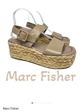 Marc Fisher Patryce Womens Platform Sandels Sz 11M Tan Leather Adj. Straps